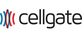 CellGate logo featuring red and blue wave designs, representing security and fencing solutions from Radius.