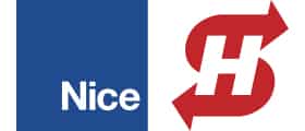 Logo of Nice and HySecurity, showcasing partnership in security solutions for fencing and gates.